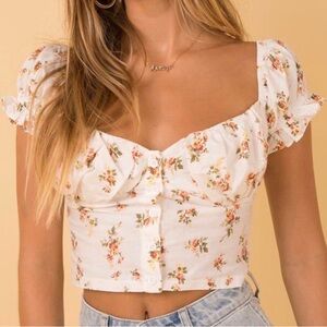 Princess Polly Floral bustier crop top with puff sleeves